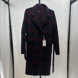 Tommy Hilfiger Black and Red Plaid Trench Coat